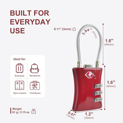 Suitcase Locks TSA Approved, Small Padlock Combination, TSA Locks for Luggage, Combo Travel Padlock with Code for Backpack, Gym Locker, Ammo Can (Black+Red) - color: Black+Red