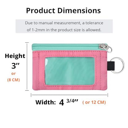 RFID Blocking Travel Wallet with Adjustable Lanyard, Small Nylon Zipper Pouch and Badge Holder for ID, Credit Cards, Cash, Keys, Commuters (Mint Aqua+Pink) - color: Mint Aqua+Pink