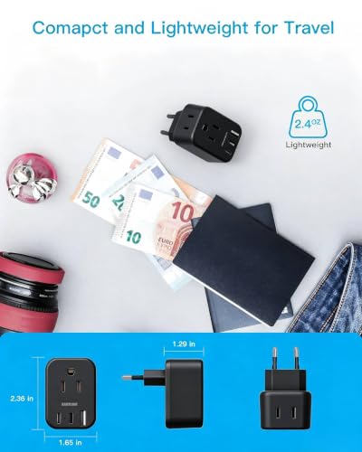 Black European Travel Plug Adapter, US to Europe, Type C Power Adapter - style: Type C - Most of Europe(Black)