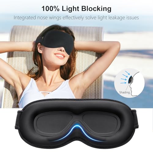 Gritin 100% Blackout Sleep Eye Mask for Women Men, Zero Pressure Sleep Mask - color: Black