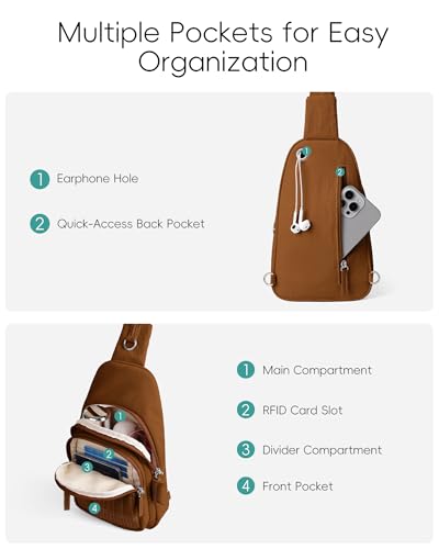 HomemeDiary Sling Bag Quilted Crossbody Bags for Women Cross Body Purse Puffer RFID Fanny Pack for Travel, Hiking, Daily - color: Dark Brown With Guitar Strap