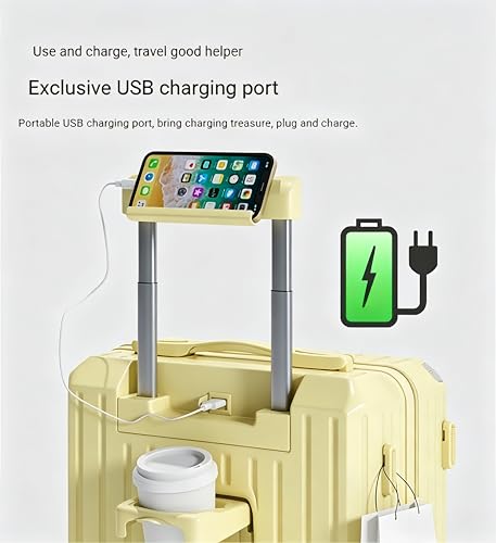 20" Yellow Carry-On Luggage, Cup Holder & USB, Hard Shell - color: Yellow