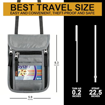 Neck Wallet for Travel-Passport Holder-Money Pouch-RFID Blocking - color: Grey