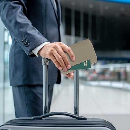 Leather Zipper Passport Wallet Holder Travel Essentials with RFID Blocking - color: Green