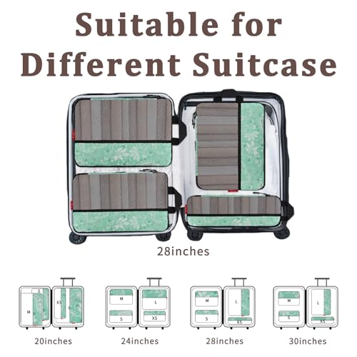 U+U 4 Set Compression Packing Cubes, Travel Organizers (Green Paisley) - color: Green Paisley, size: 4 Set