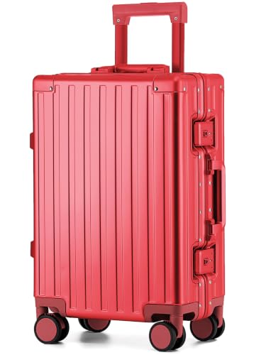 All Aluminum Carry On Luggage,Zipperless Hard Shell Suitcase,Red - color: Red