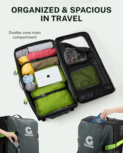 Gonex Rolling Duffle Bag with Wheels, Water-Repellent Nylon, 30 in, Olive - color: Dark Green