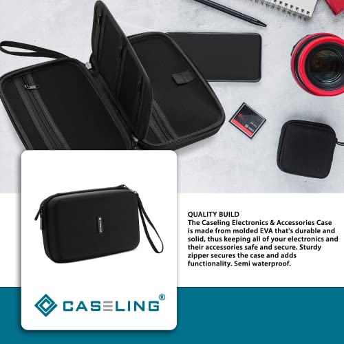 Caseling Hard EVA Electronics Travel Organizer – Shockproof Protective Carrying Case for Chargers, Power Banks & Cables – Compact 9.5” x 5.7” Travel Storage with Wrist Strap, Black - size: 9.5 x 5.7 x 2.8 inches