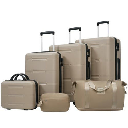 Merax 6 Piece Luggage Set,Hardshell Travel Suitcase Set,khaki - color: khaki, size: 6 Piece(20/24/28/DB/TB)