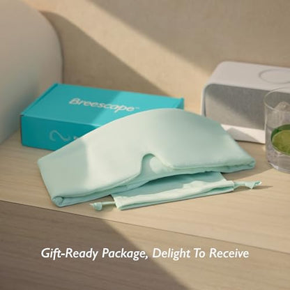 Breescape Cooling Silky Eye Mask, Instant Cool-to-Touch Fabric with Silent Closure, Full-Coverage Light Blocking, Adjustable Soft & Breathable Design for Ultimate Sleep Comfort, Comes with Travel Bag - color: Mint Green