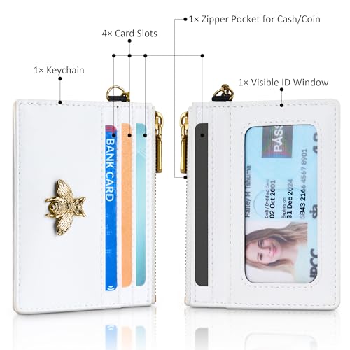 SEAVILIA Credit Card Holder Small Keychain Wallet for Women RFID Blocking - color: White