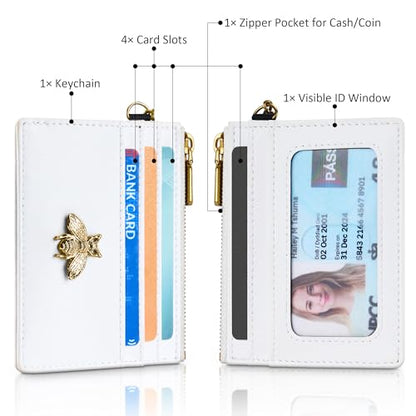 SEAVILIA Credit Card Holder Small Keychain Wallet for Women RFID Blocking - color: White