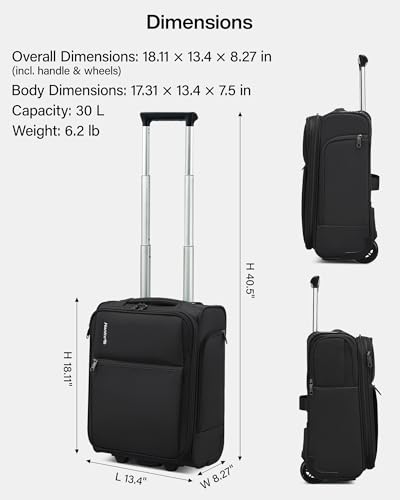 Hanke Underseat Carry On Luggage with Wheels, 17 Inch Rolling Bag, Black - color: Black, size: 17 Inch Underseat Plus