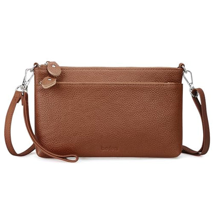 befen Genuine Leather Wristlet Clutch Wallet Purses with RFID Blocking | Small Crossbody Bags Shoulder Handbag for Women, Genuine Leather Wristlet Clutch Wallet Purses with RFID Blocking - color: Deep Brown
