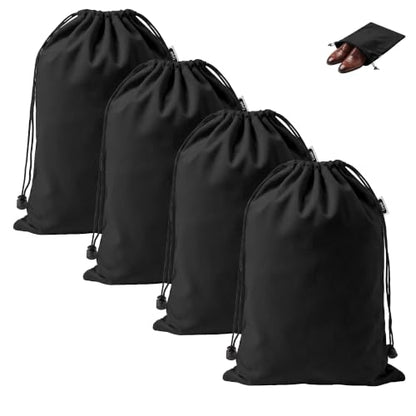 4 Pack Flannel Cloth Shoe Bags for Travel & Packing for Women & Men - color: Black