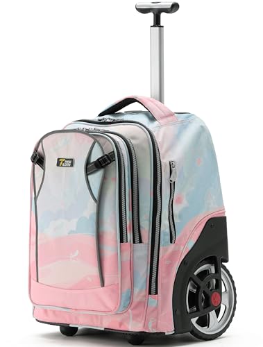 NEW TILAMI 20 Inch Rolling Backpack for School Stair-Climbing Big Wheel - color: Pink Dawn