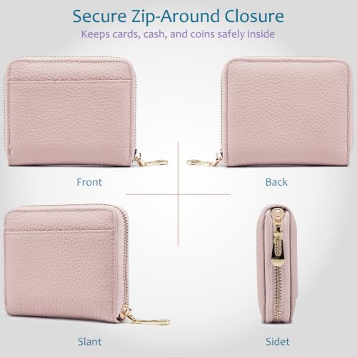 RFID Blocking Small Wallet for Women, Cute and Zip Around - color: Blush Pink