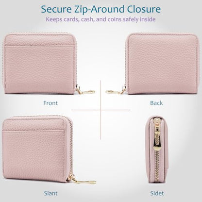 RFID Blocking Small Wallet for Women, Cute and Zip Around - color: Blush Pink