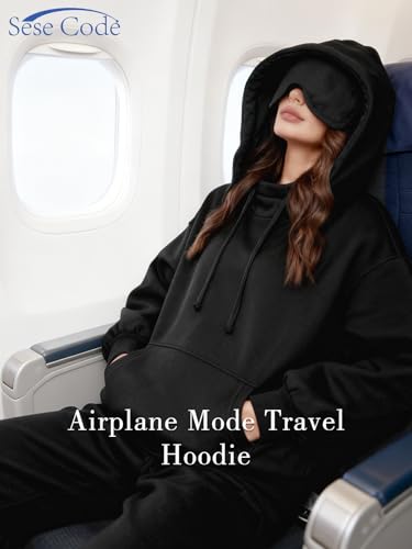 SeSe Code Hoodie with Eye Mask Travel Airplane Unisex Oversized Sweatshirt - color: Black, size: Large