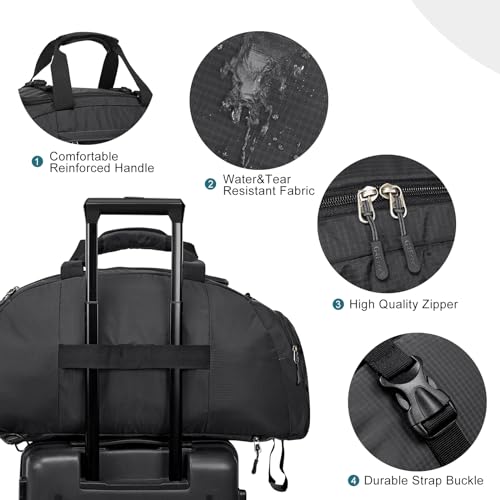40L/70L 3-Way Duffle Bag Gym Sport Duffel Backpack Shoe Compartment - color: Black