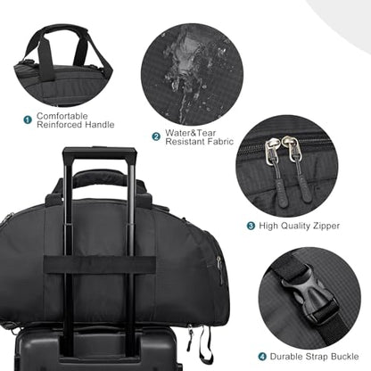40L/70L 3-Way Duffle Bag Gym Sport Duffel Backpack Shoe Compartment - color: Black