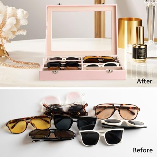Frebeauty 8-Slot Sunglass Organizer,Sunglass Holder with Clear Lid - color: Pink, size: With Lid
