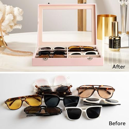 Frebeauty 8-Slot Sunglass Organizer,Sunglass Holder with Clear Lid - color: Pink, size: With Lid