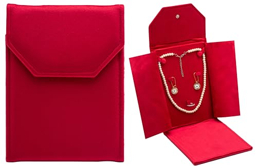 Velvet Necklace Jewelry Travel Folder Storage Display Case - color: Red