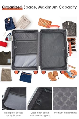 HotWay 26 Inch Checked Luggage with Leather Handle,Silver | Checked Luggage,Zipperless,Hardside,Leather Handle,8 Spinner Wheels,TSA Locks,For Long Trip,Silver - color: Silver (Black Leather), size: Checked in 26inch