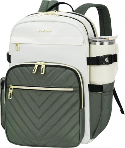 VANKEAN 17.3 Inch Laptop Backpack for Women Large Capacity - color: Beige-army Green, size: 17.3 Inch