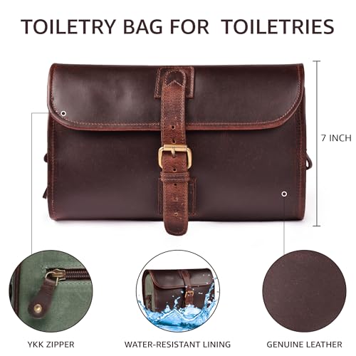 LEATHER VILLAGE Hanging Leather Toiletry Bag for Men, Dopp Kit, Mahogany - color: Mulberry Brown