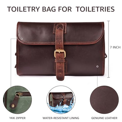 LEATHER VILLAGE Hanging Leather Toiletry Bag for Men, Dopp Kit, Mahogany - color: Mulberry Brown