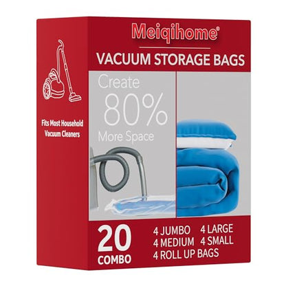 MEIQIHOME Vacuum Storage Bags, Space Saver Sealer Bags,Vacuum seal bags for clothing, Pillows, Comforters, Blankets, Bedding,Travel,20 COMBO - size: 20 Combo
