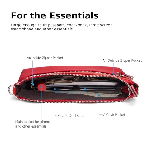 befen Genuine Leather Small Crossbody Bags for Women Wristlet Wallet Purses - color: Fire-engine Red