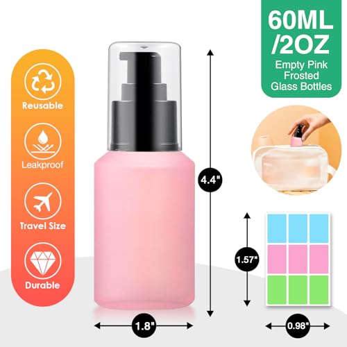 3PCS 60ML/2OZ Empty Pink Frosted Glass Bottles with Pump - color: Pink, size: 2 OZ