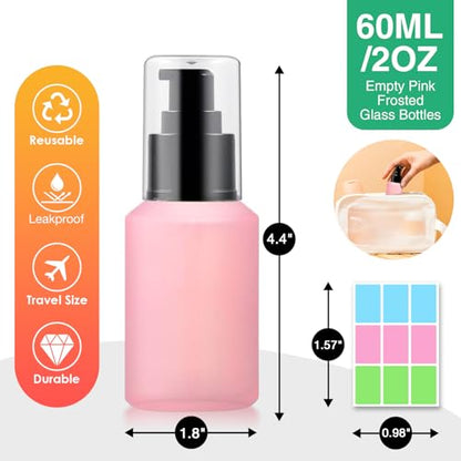 3PCS 60ML/2OZ Empty Pink Frosted Glass Bottles with Pump - color: Pink, size: 2 OZ