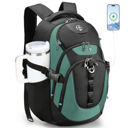 Swissdigital Design Laptop Backpack for Men with USB Charging Port SD803-27 - color: Lake Green/Black