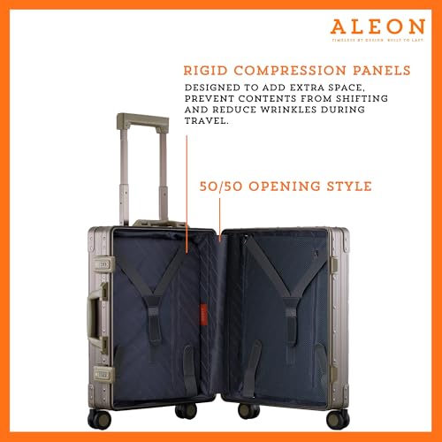 Aleon All Aluminum Lightweight 21" Premium International Carry-On Luggage - Hardside Carry-On Suitcase, TSA Approved, Hard Shell Suitcase, Airline Approved Hard Spinner Wheels Luggage (Bronze) - color: bronze