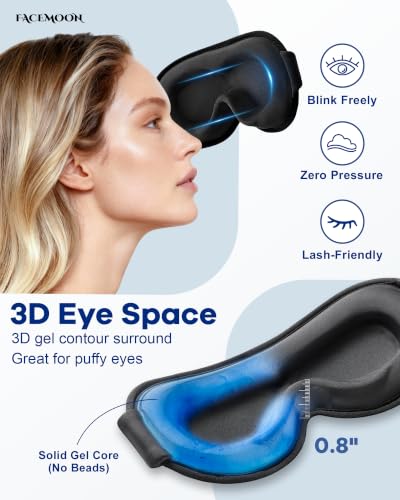 3D Cooling Gel Weighted Eye Mask for Sleeping, 100% Blackout Sleep Mask - color: Black