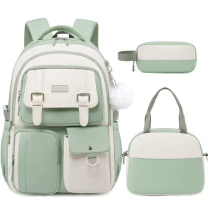Backpack for Girls, School Backpacks for Teen Girls with Lunch Box - color: Sage