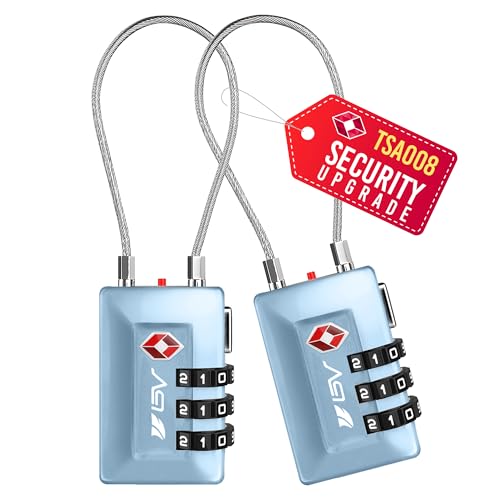 TSA Accepted Luggage Travel Lock, Set-Your-Own Combination Lock for School Gym Locker, Luggage Suitcase Baggage Locks, Filing Cabinets, Toolbox, Case (TSA008-2 Pack, Arctic Blue)