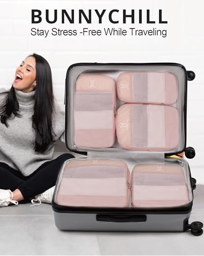 6/8 Set Space Saving Compression Packing Cubes Lightweight Packing Cube - color: Pink, size: 6 Pcs(XL,L,M*2,S,laundry bag)