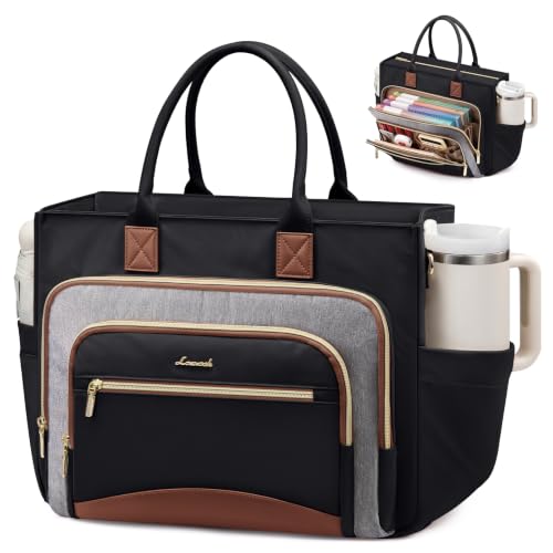LOVEVOOK Work Tote Bags for Women,Laptop Teacher Bag With File Organizer - color: Gray-black-brown, size: 17.3 inch