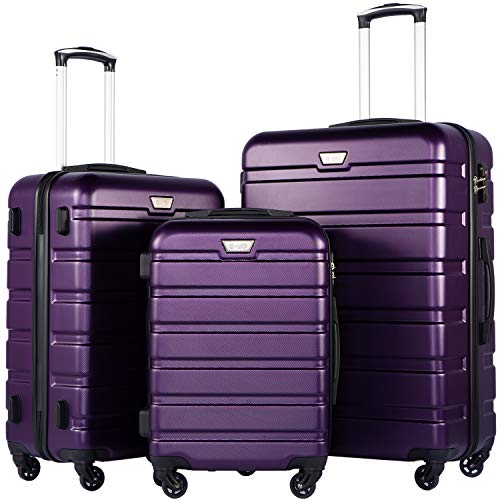 Coolife Luggage Set, Lightweight Durable Hardshell, 3 piece, Purple - color: Purple