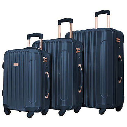 kensie 3 Piece "Alma" Light Metallic Style TSA-Lock Spinner Luggage Set, Midnight Blue Option - color: Midnight Blue, size: 28"/24"/20" (3 Piece Set)