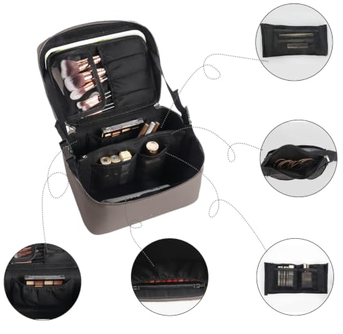 Travel/Daily Makeup Bag/Cosmetic Case with Detachable LED Mirror - color: Taupe