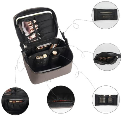 Travel/Daily Makeup Bag/Cosmetic Case with Detachable LED Mirror - color: Taupe