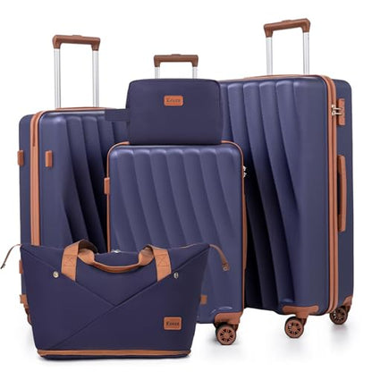 Eeeza Luggage Sets 5 Piece Suitcases with Wheels(Navy,20"/24"/28" DB/TB) - color: Navy, size: 5 Piece Sets (20/24/28/DB/TB)