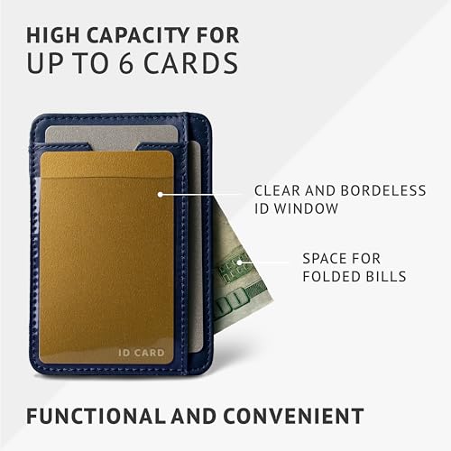 Vaultskin BRIXTON Slim Top-Grain Leather Card Wallet with ID Window, RFID - color: Royal Blue