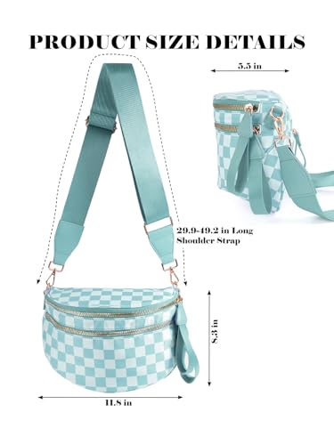 Checkered Crossbody Bag Bum Bag for Women,Spacious Fanny Packs Belt Bag | Stylish and Versatile,football mom essentials,Checkered Purse,mom bag,crescent bag,over the shoulder bags for women - color: Ice-Blue Checkered